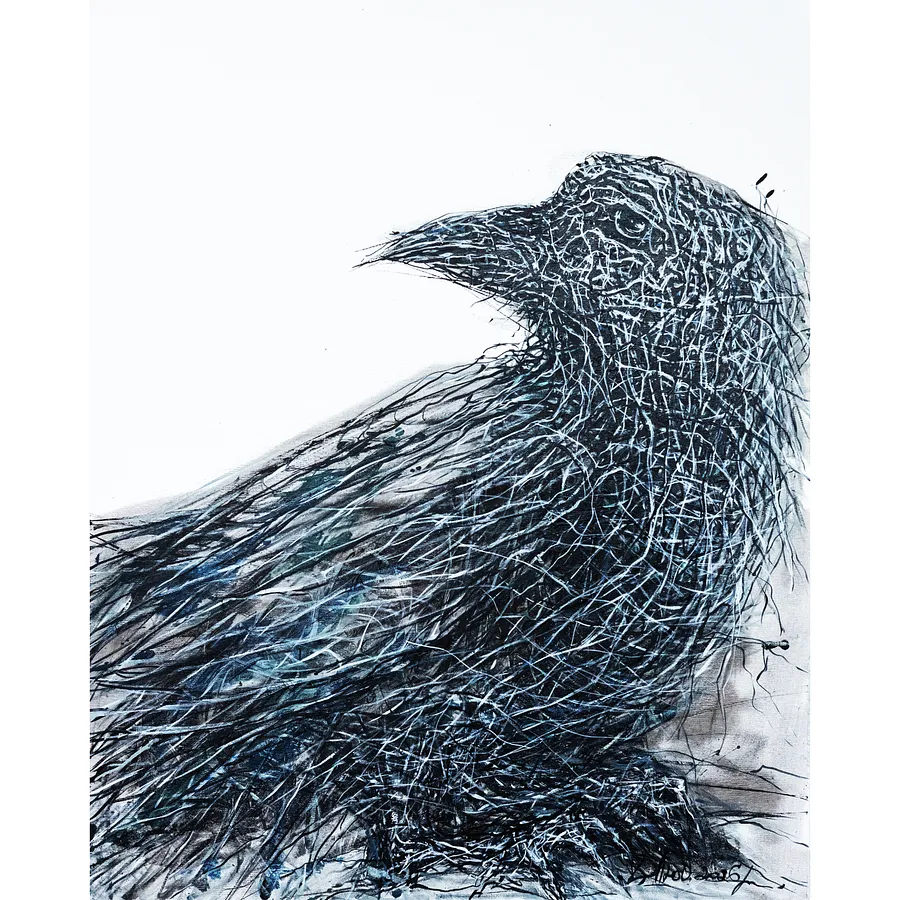 Image of Bird 1 by Liudmyla Davydenko, size: 100x80, made of oil/canvas, Painting medium, from Lviv, part of the Rhizome series, priced at €1200 Photo 1 of 2.