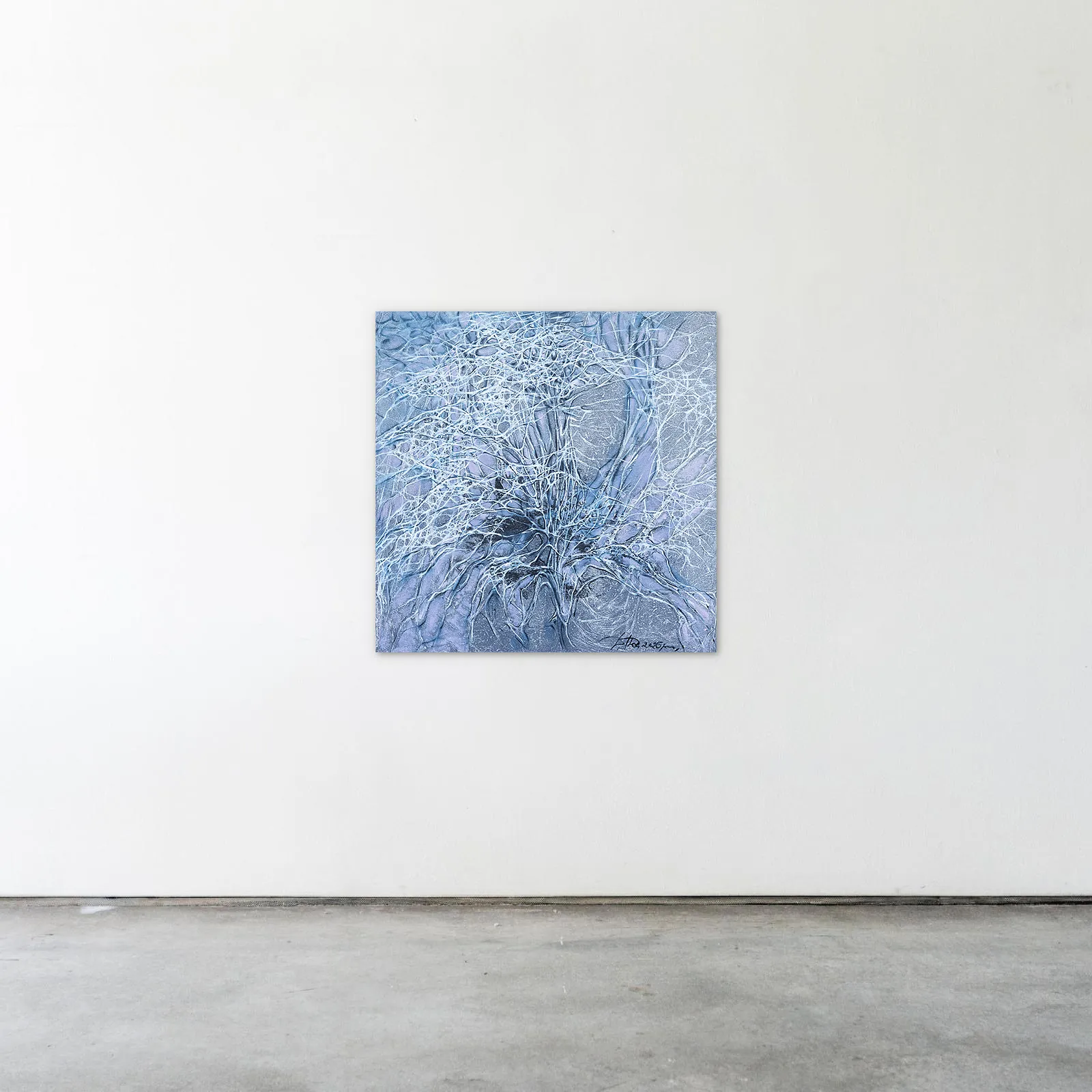 Image of Flower 1 by Liudmyla Davydenko, size: 70x70 см, made of oil/canvas, Painting medium, from Lviv, part of the Isolines series, priced at €800 Photo 2 of 2.