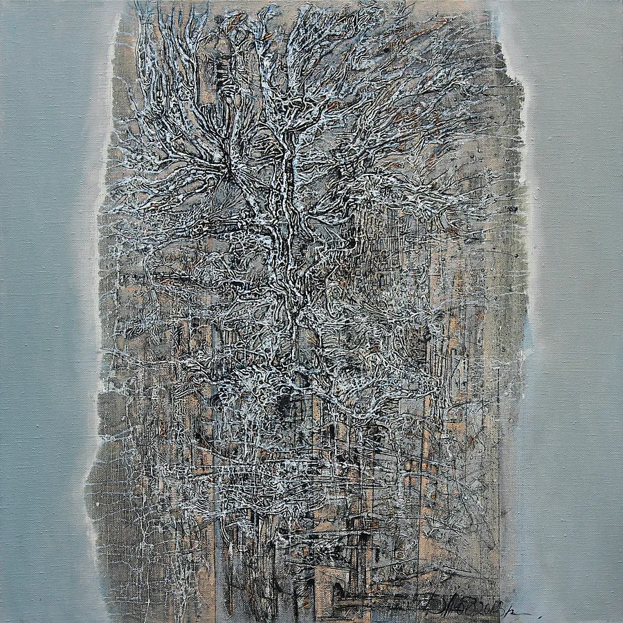 Image of Morning 1 by Liudmyla Davydenko, size: 100x100, made of oil/canvas, Painting medium, part of the Rhizome series, priced at €1500 Photo 1 of 2.