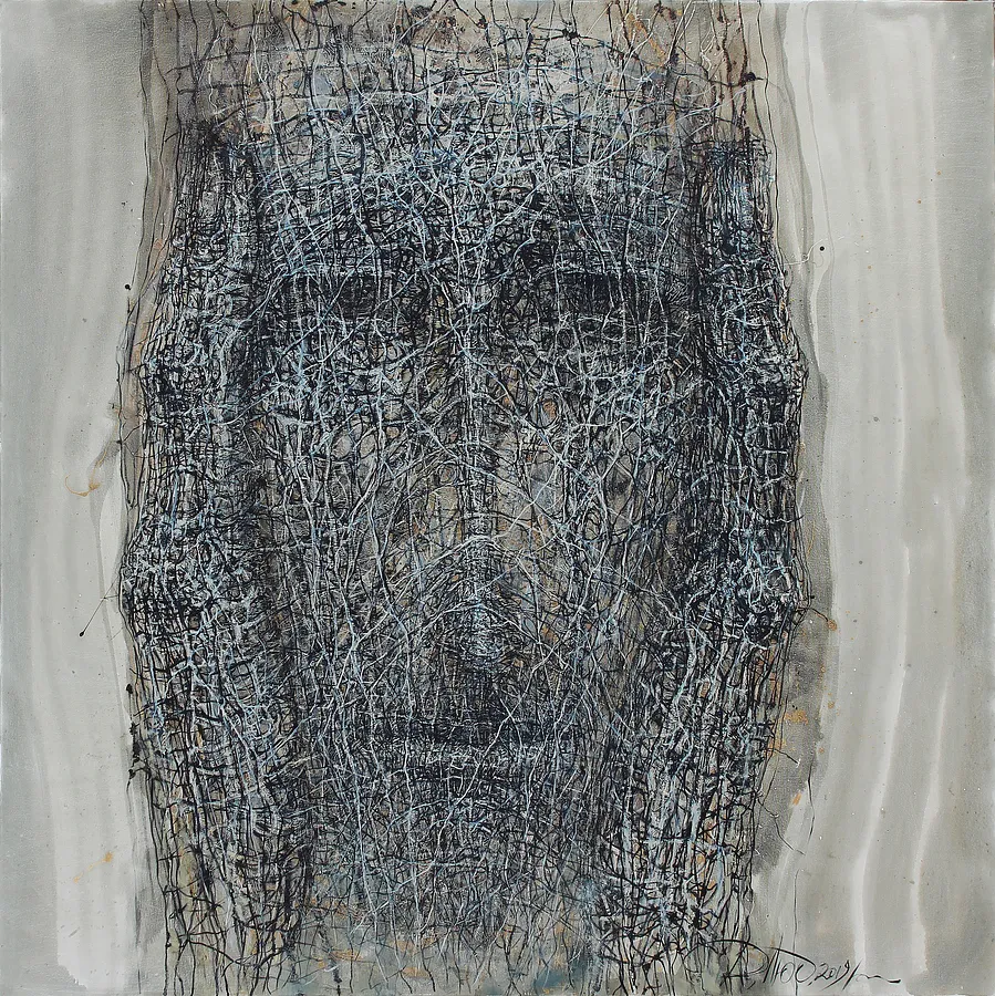 Image of Do not heard by Liudmyla Davydenko, size: 140х140, made of oil/canvas, Painting medium, part of the Holova/Head series, priced at €3000 Photo 1 of 2.