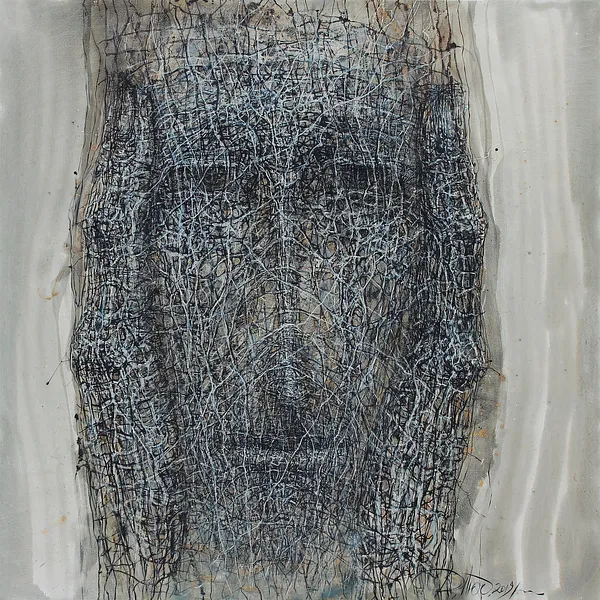 Image of Do not heard by Liudmyla Davydenko, size: 140х140, made of oil/canvas, Painting medium, part of the Holova/Head series, priced at €3000