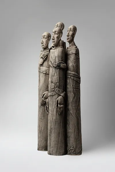 Image of One next to one by Liudmyla Davydenko, size: 54x25x11 , made of chamotte, glaze, Sculpture medium, part of the Holova/Head series, priced at €800 Photo 2 of 3.