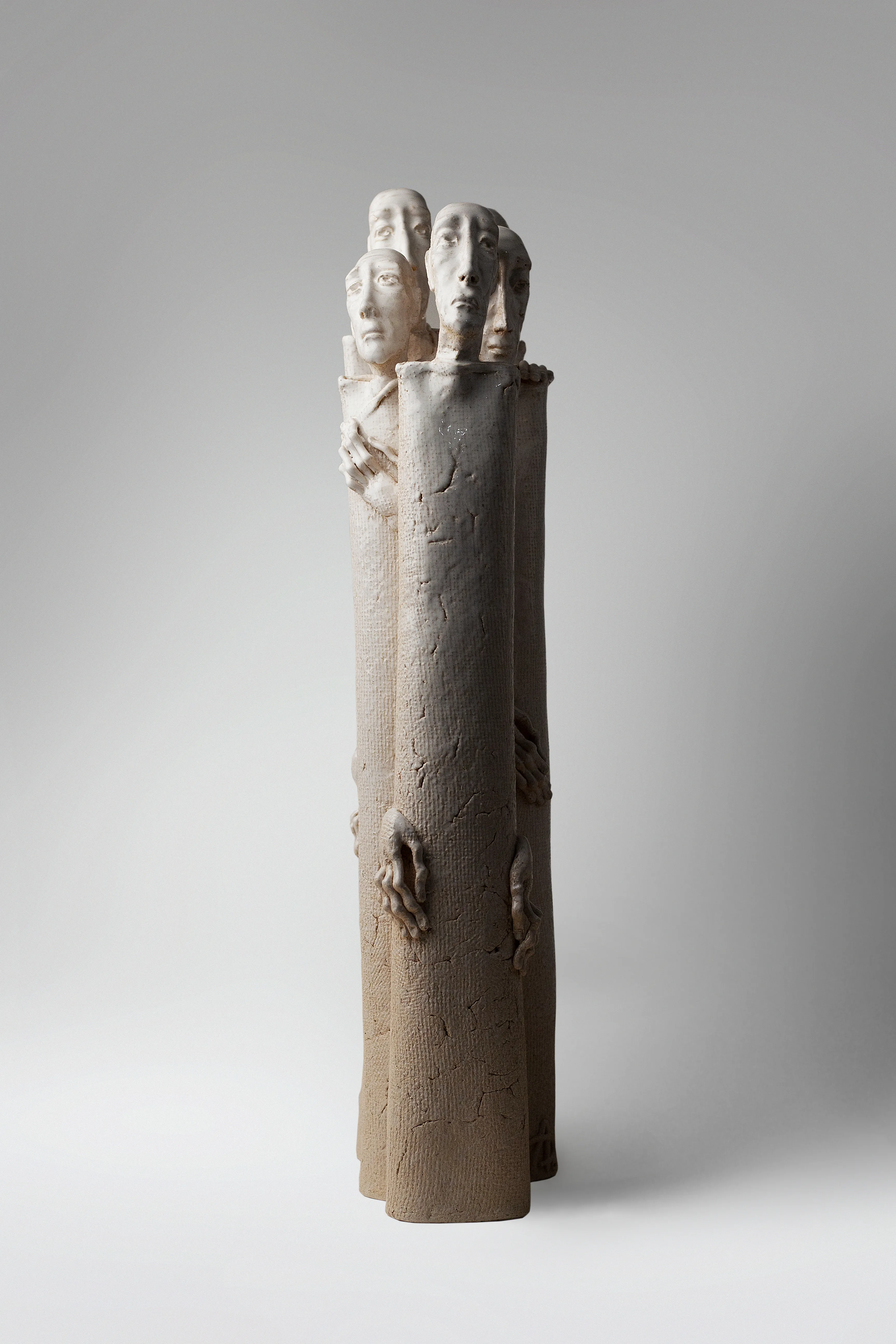 Image of One for one by Liudmyla Davydenko, size: 52x12x26 , made of chamotte, glaze, Sculpture medium, part of the Holova/Head series, priced at €1000 Photo 2 of 4.