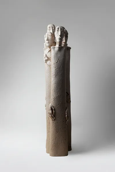 Image of One for one by Liudmyla Davydenko, size: 52x12x26 , made of chamotte, glaze, Sculpture medium, part of the Holova/Head series, priced at €1000 Photo 2 of 4.