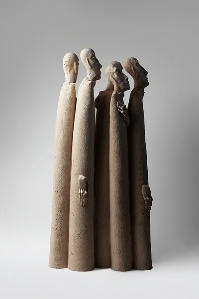 Image of One for one by Liudmyla Davydenko, size: 52x12x26 , made of chamotte, glaze, Sculpture medium, part of the Holova/Head series, priced at €1000 Photo 3 of 4.