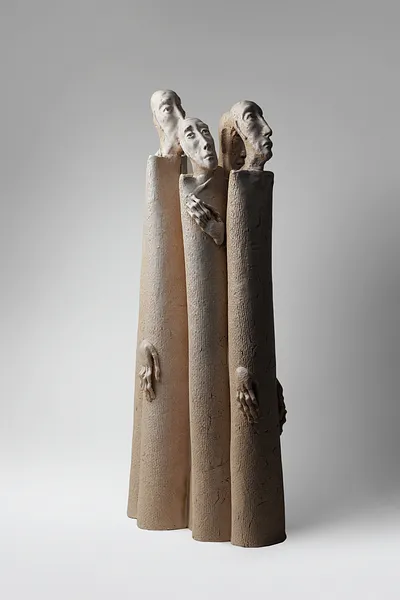 Image of One for one by Liudmyla Davydenko, size: 52x12x26 , made of chamotte, glaze, Sculpture medium, part of the Holova/Head series, priced at €1000 Photo 4 of 4.