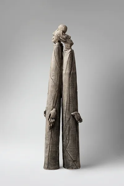 Image of One on one by Liudmyla Davydenko, size: 54x14x11, made of chamotte, glaze, Sculpture medium, part of the Holova/Head series, priced at €800 Photo 2 of 3.