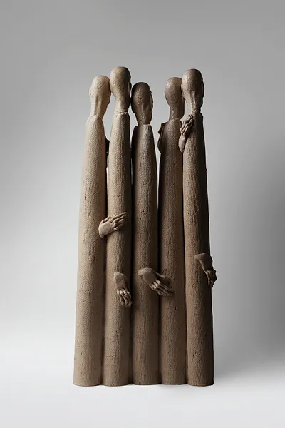 Image of One for one 2 by Liudmyla Davydenko, size: 52x12x26, made of chamotte, glaze, Sculpture medium, part of the Holova/Head series, priced at €1000 Photo 3 of 4.