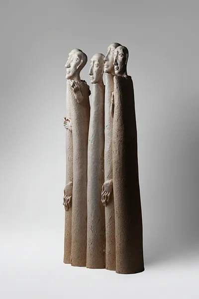 Image of One for one 2 by Liudmyla Davydenko, size: 52x12x26, made of chamotte, glaze, Sculpture medium, part of the Holova/Head series, priced at €1000 Photo 4 of 4.