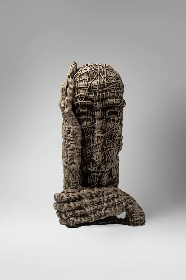 Image of Wait by Liudmyla Davydenko, size: 42х24х18, made of chamotte, glaze, Sculpture medium, part of the Holova/Head series, priced at €1200 Photo 1 of 3.