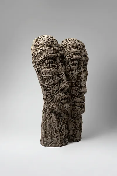 Image of Beside by Liudmyla Davydenko, size: 47х25х18, made of chamotte, glaze, Sculpture medium, part of the Holova/Head series, priced at $1200 Photo 3 of 3.