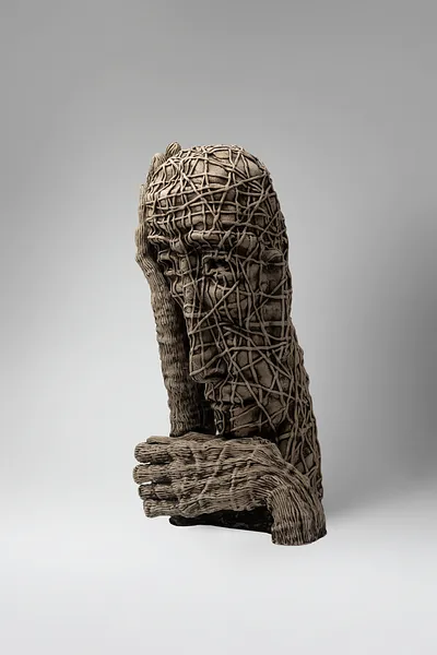 Image of Wait by Liudmyla Davydenko, size: 42х24х18, made of chamotte, glaze, Sculpture medium, part of the Holova/Head series, priced at €1200 Photo 2 of 3.