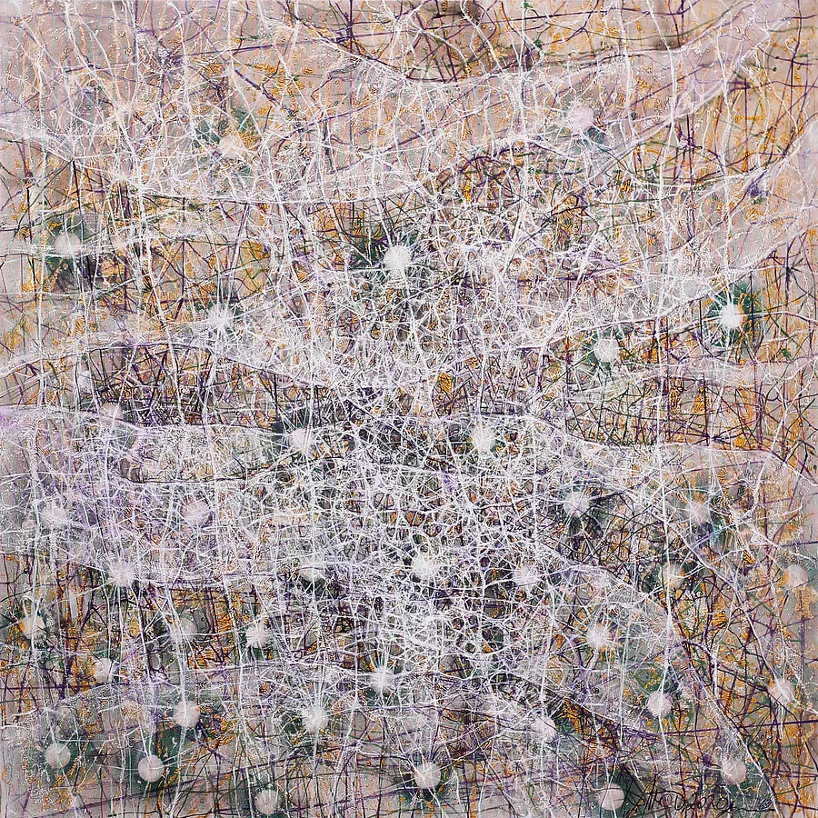 Image of Veil  by Liudmyla Davydenko, size: 140x140, made of oil/canvas, Painting medium, part of the Isolines series, priced at $2500 Photo 1 of 2.