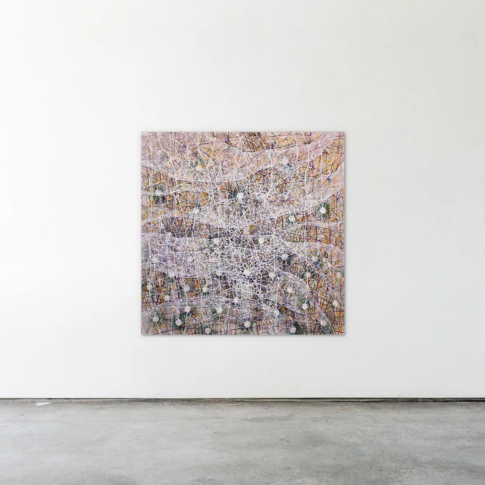 Image of Veil  by Liudmyla Davydenko, size: 140x140, made of oil/canvas, Painting medium, part of the Isolines series, priced at $2500 Photo 2 of 2.