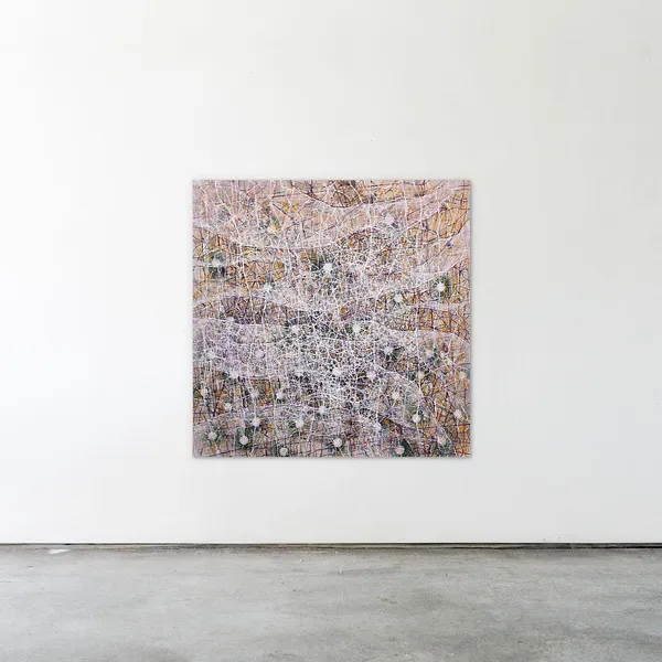 Image of Veil  by Liudmyla Davydenko, size: 140x140, made of oil/canvas, Painting medium, part of the Isolines series, priced at $2500 Photo 2 of 2.