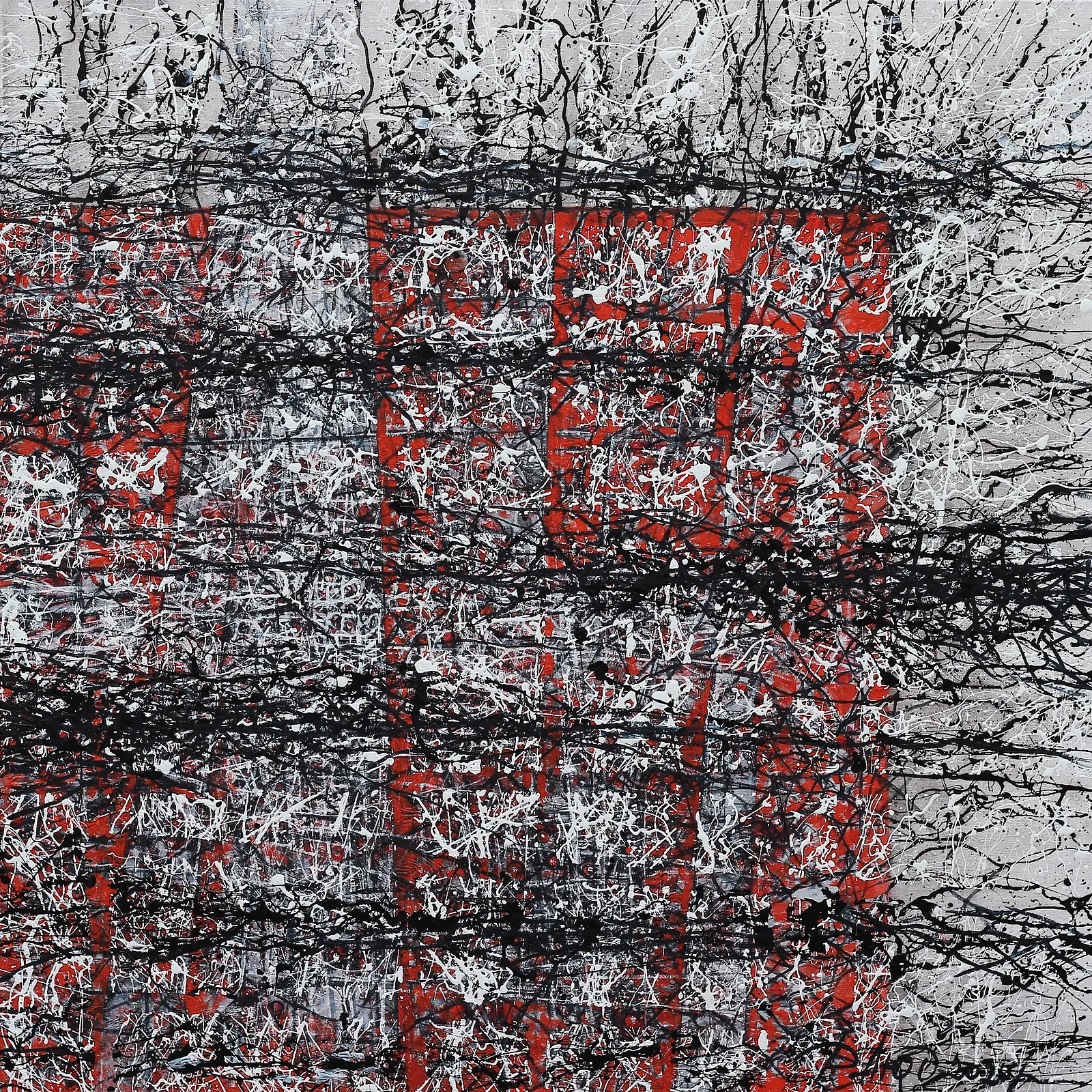 Image of Crossing 1 by Liudmyla Davydenko, size: 100x100, made of oil/canvas, Painting medium, part of the Isolines series, priced at €1500 Photo 1 of 2.