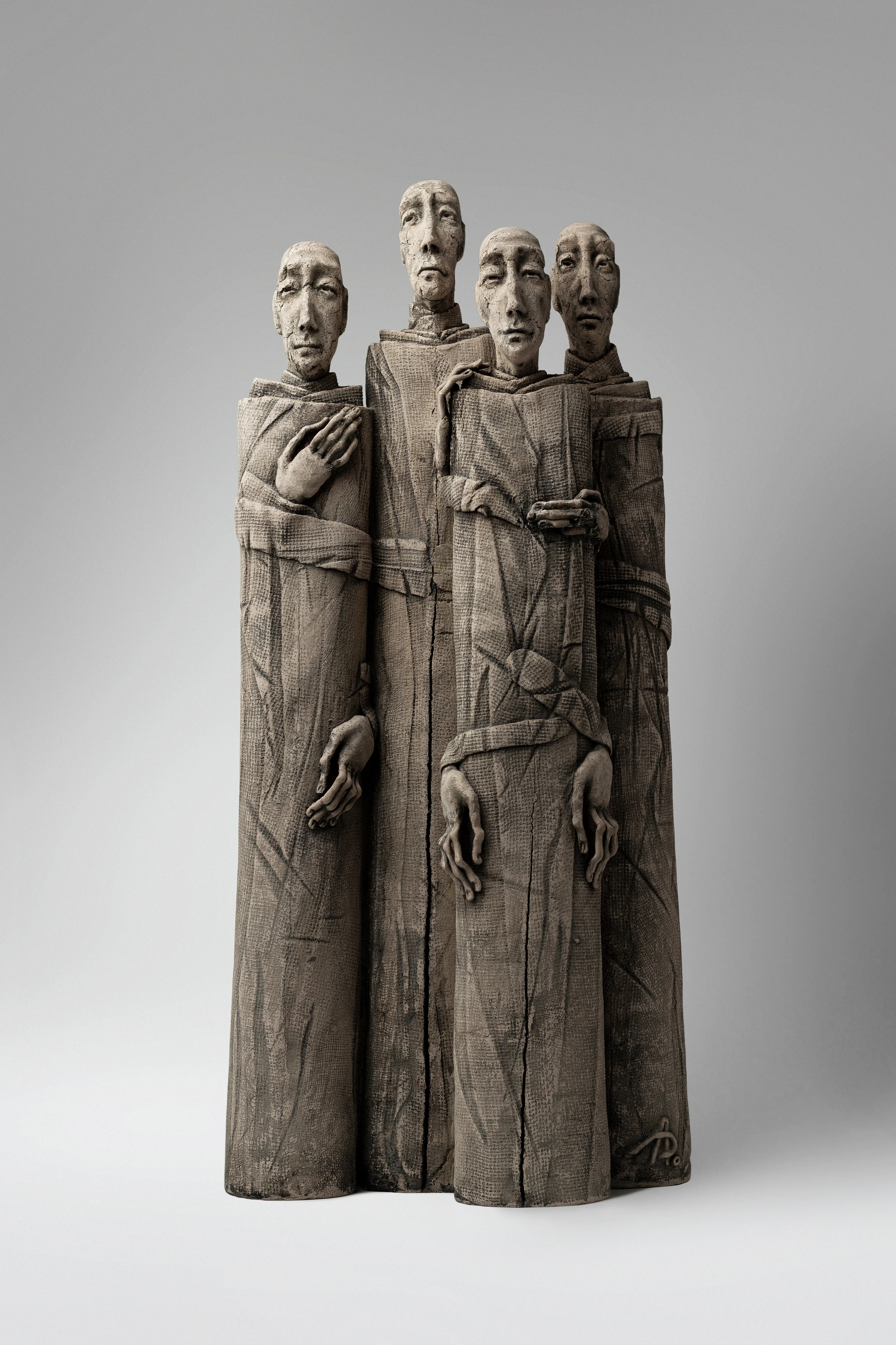 Image of One next to one by Liudmyla Davydenko, size: 54x25x11 , made of chamotte, glaze, Sculpture medium, part of the Holova/Head series, priced at €800