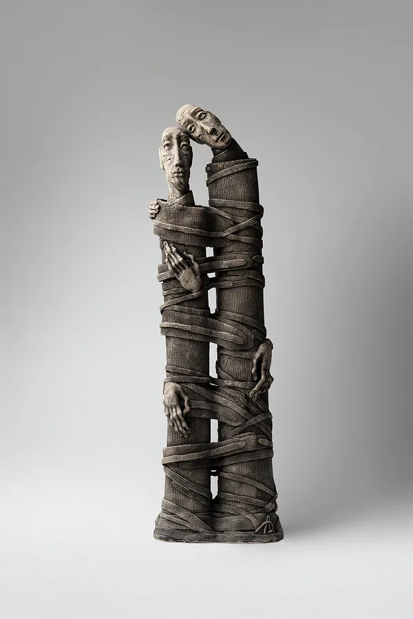 Image of One to the one by Liudmyla Davydenko, size: 51x15x7 , made of chamotte, glaze, Sculpture medium, part of the Holova/Head series, priced at €700 Photo 1 of 3.