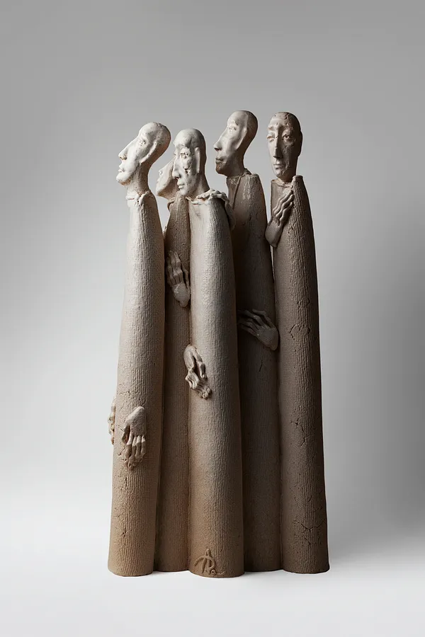 Image of One for one by Liudmyla Davydenko, size: 52x12x26 , made of chamotte, glaze, Sculpture medium, part of the Holova/Head series, priced at €1000 Photo 1 of 4.