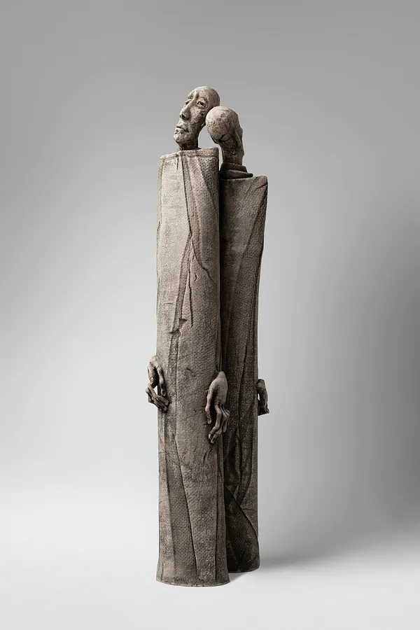 Image of One on one by Liudmyla Davydenko, size: 54x14x11, made of chamotte, glaze, Sculpture medium, part of the Holova/Head series, priced at €800 Photo 1 of 3.