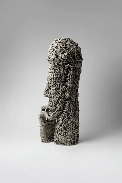 Image of Understand by Liudmyla Davydenko, size: 45,5x15x18, made of chamotte, glaze, Sculpture medium, part of the Holova/Head series, priced at $1200 Photo 2 of 3.