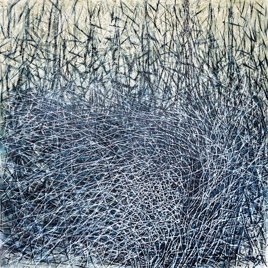 Image of Nest 1 by Liudmyla Davydenko, size: 140x140, made of oil/canvas, Painting medium, part of the Isolines series, priced at €3000 Photo 1 of 2.