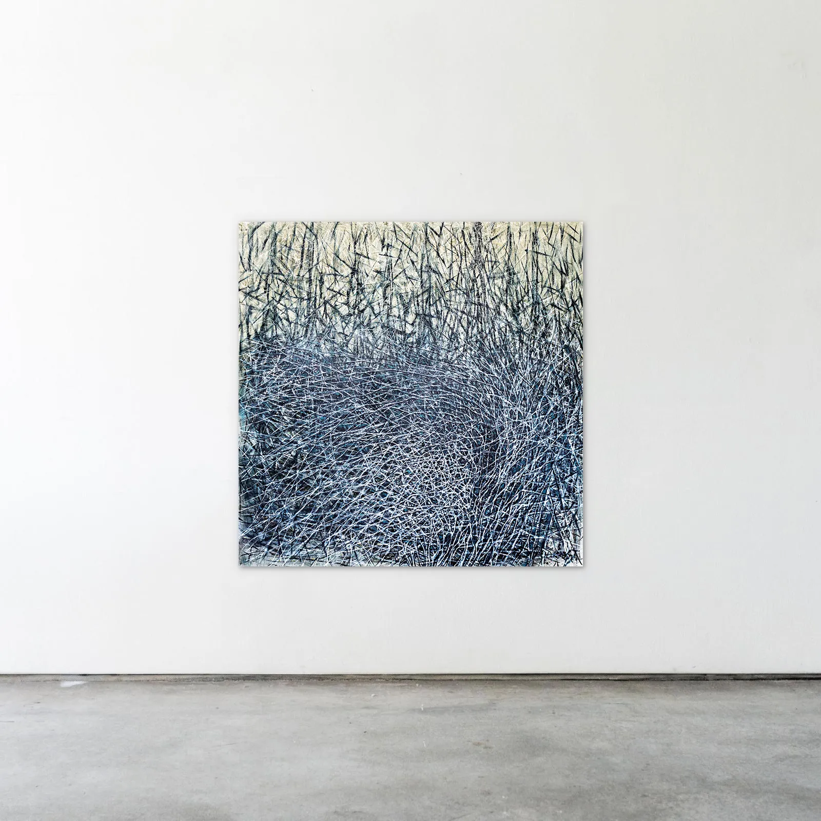 Image of Nest 1 by Liudmyla Davydenko, size: 140x140, made of oil/canvas, Painting medium, part of the Isolines series, priced at €3000 Photo 2 of 2.