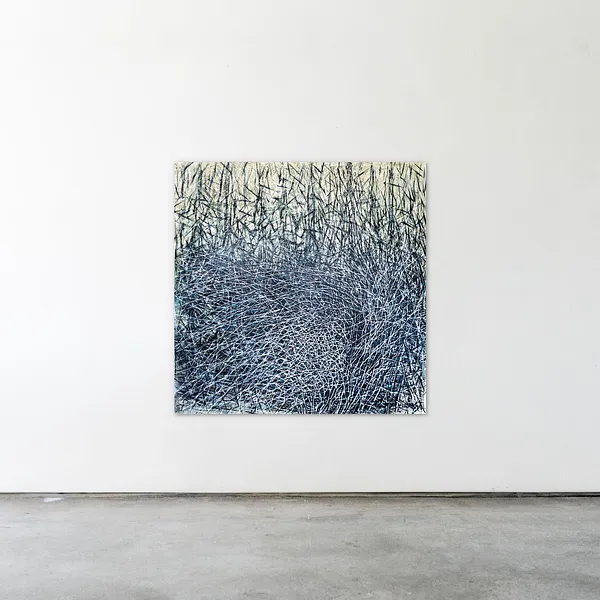 Image of Nest 1 by Liudmyla Davydenko, size: 140x140, made of oil/canvas, Painting medium, part of the Isolines series, priced at €3000 Photo 2 of 2.