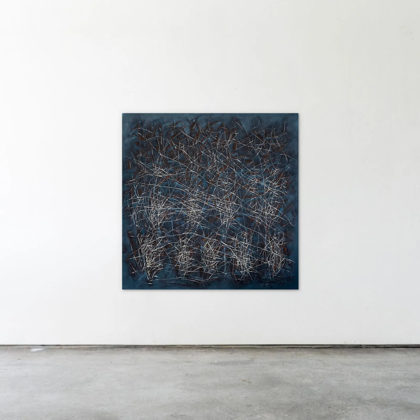 Image of The reed by Liudmyla Davydenko, size: 140x140, made of oil/canvas, Painting medium, part of the Isolines series, priced at €3000 Photo 2 of 2.