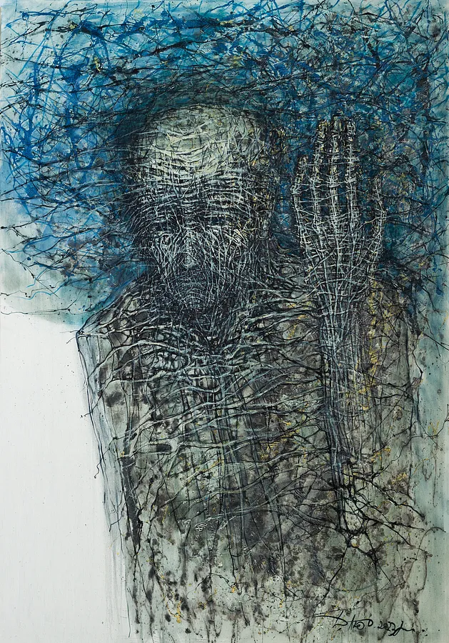 Image of Holding by Liudmyla Davydenko, size: 140х200, made of oil/canvas, Painting medium, part of the Holova/Head series, priced at €5000 Photo 1 of 2.