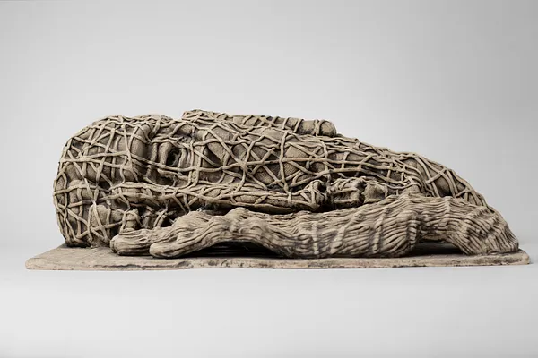 Image of The one who lying down by Liudmyla Davydenko, size: 38х21х12, made of chamotte, glaze, Sculpture medium, part of the Holova/Head series, priced at €1000 Photo 3 of 3.