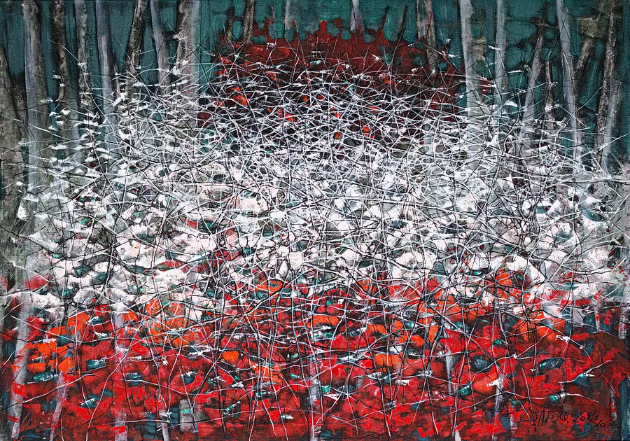 Image of Сад by Liudmyla Davydenko, size: 140x200, made of oil/canvas, Painting medium, part of the Isolines series, priced at €4500 Photo 1 of 2.