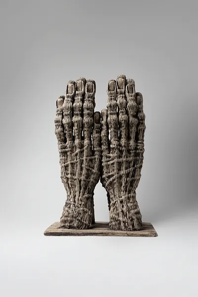 Image of Reunification by Liudmyla Davydenko, size: 37х23,5х18,5, made of chamotte, glaze, Sculpture medium, part of the Holova/Head series, priced at €700 Photo 2 of 3.