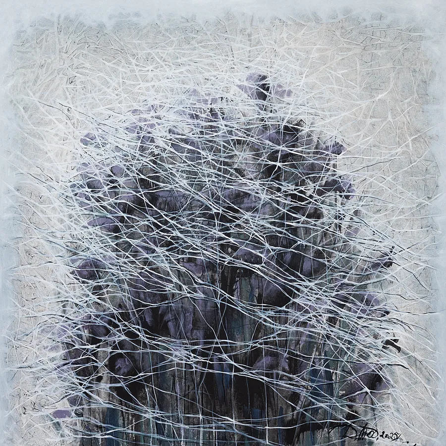 Image of Genesis 1 by Liudmyla Davydenko, size: 100x100, made of oil/canvas, Painting medium, part of the Isolines series, priced at €1500 Photo 1 of 2.