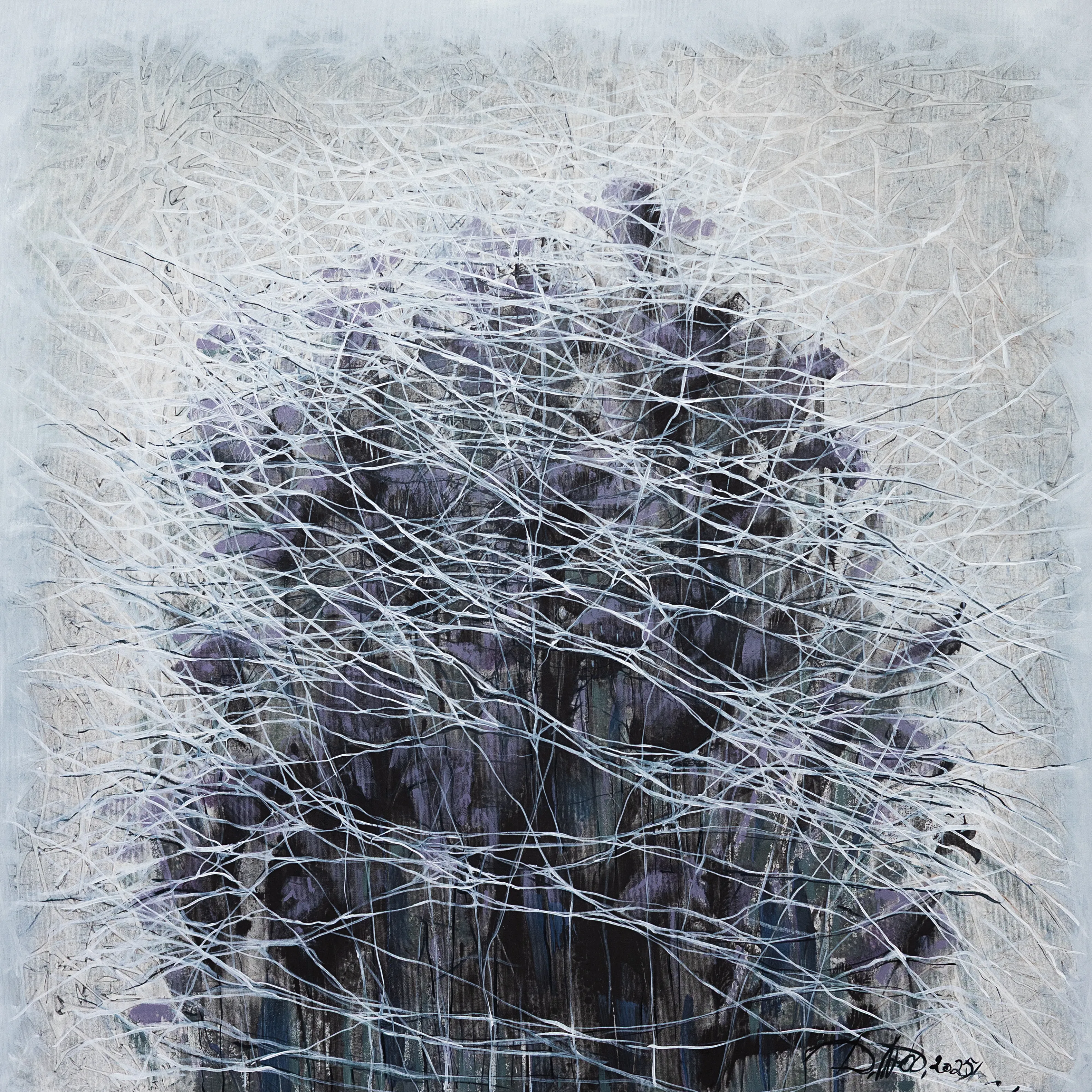 Image of Genesis 1 by Liudmyla Davydenko, size: 100x100, made of oil/canvas, Painting medium, part of the Isolines series, priced at €1500
