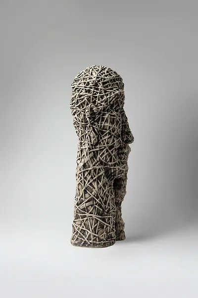 Image of Think by Liudmyla Davydenko, size: 42х16х15, made of chamotte, glaze, Sculpture medium, part of the Holova/Head series, priced at €1200 Photo 2 of 3.